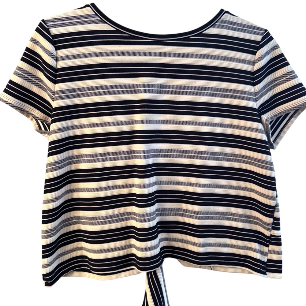 LOFT Black and White Crop Tie Back Top